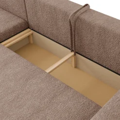 Garnero Arredamenti Divano letto angolare 4 posti 285x188cm con contenitore tessuto bouclé marrone chiaro Soft Tessuto Bouclè Marrone Chiaro Hot