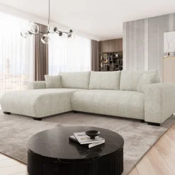 Garnero Arredamenti Divano letto angolare 4 posti 285x188cm con contenitore Soft Tessuto Bouclé Beige Chiaro Outlet