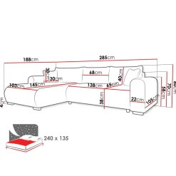 Garnero Arredamenti Divano letto angolare 4 posti 285x188cm con contenitore imbottito tessuto giallo senape Soft Tessuto Wave Senape Hot