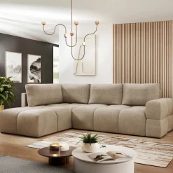 Garnero Arredamenti Divano letto angolare 3 posti 267x185cm box contenitore beige sabbia Sottovoce Tessuto Artico Beige Sabbia New