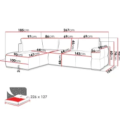Garnero Arredamenti Divano letto angolare 3 posti 267x185cm box contenitore beige sabbia Sottovoce Tessuto Artico Beige Sabbia New