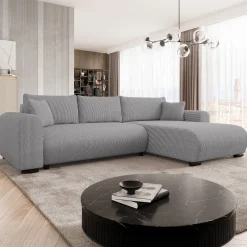 Garnero Arredamenti Divano letto angolare 4 posti 285x188cm con contenitore tessuto velluto a coste grigio Soft Velluto a Coste Poso Grigio New