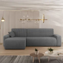 Garnero Arredamenti Divano letto angolare 3 posti 244x145cm con contenitore a coste antracite Slurp Velluto Poso Antracite New