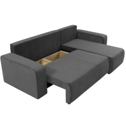 Garnero Arredamenti Divano letto angolare 3 posti 244x145cm con contenitore a coste antracite Slurp Velluto Poso Antracite New
