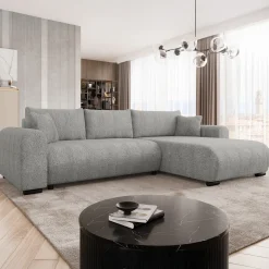 Garnero Arredamenti Divano letto angolare 4 posti 285x188cm con contenitore Soft Tessuto Bouclé Grigio chiaro Outlet