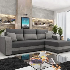 Garnero Arredamenti Divano letto angolare 3 posti 237x139cm reversibile grigio Ponza Tessuto Treccia Fine Lux Grigio Best