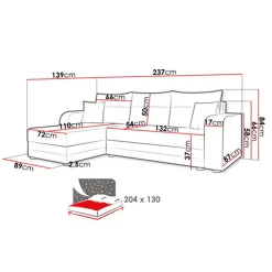 Garnero Arredamenti Divano letto angolare 3 posti 237x139cm reversibile grigio Ponza Tessuto Treccia Fine Lux Grigio Best