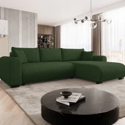 Garnero Arredamenti Divano letto angolare 4 posti 285x188cm con contenitore tessuto velluto a coste verde Soft Velluto a Coste Poso Verde Hot