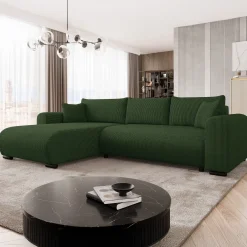 Garnero Arredamenti Divano letto angolare 4 posti 285x188cm con contenitore tessuto velluto a coste verde Soft Velluto a Coste Poso Verde Hot