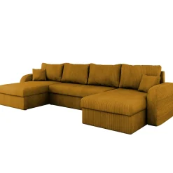 Garnero Arredamenti Divano letto angolare 5 posti 304cm con contenitore velluto a coste senape Assunta Velluto Poso Senape Sale