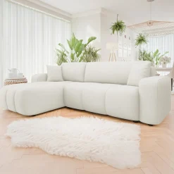 Garnero Arredamenti Divano letto angolare 3 posti 244x145cm con contenitore tessuto beige Orama Tessuto Velo Beige Sale