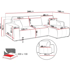 Garnero Arredamenti Divano letto angolare 3 posti 244x145cm con contenitore tessuto beige Orama Tessuto Velo Beige Sale