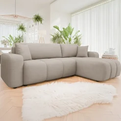 Garnero Arredamenti Divano letto angolare 3 posti 244x145cm con contenitore tessuto beige scuro Orama Tessuto Velo Beige Scuro Online