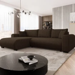 Garnero Arredamenti Divano letto angolare 4 posti 285x188cm con contenitore tessuto velluto a coste marrone scuro Soft Velluto a Coste Poso Marrone Best