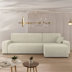 Garnero Arredamenti Divano letto angolare 3 posti 244x145cm con contenitore a coste beige Slurp Velluto Poso Beige New
