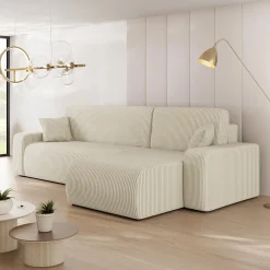 Garnero Arredamenti Divano letto angolare 3 posti 244x145cm con contenitore a coste beige Slurp Velluto Poso Beige New