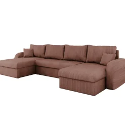 Garnero Arredamenti Divano letto angolare 5 posti 304cm con contenitore velluto a coste rosa Assunta Velluto Poso Rosa Sale