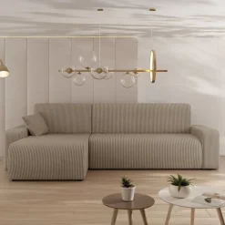 Garnero Arredamenti Divano letto angolare 3 posti 244x145cm con contenitore a coste tortora Slurp Velluto Poso Tortora Hot