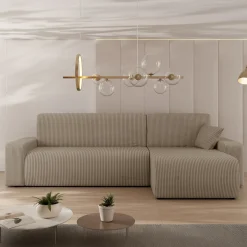 Garnero Arredamenti Divano letto angolare 3 posti 244x145cm con contenitore a coste tortora Slurp Velluto Poso Tortora Hot