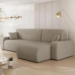 Garnero Arredamenti Divano letto angolare 3 posti 244x145cm con contenitore a coste tortora Slurp Velluto Poso Tortora Hot