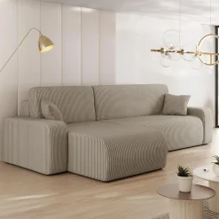 Garnero Arredamenti Divano letto angolare 3 posti 244x145cm con contenitore a coste tortora Slurp Velluto Poso Tortora Hot