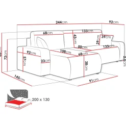 Garnero Arredamenti Divano letto angolare 3 posti 244x145cm con contenitore a coste tortora Slurp Velluto Poso Tortora Hot