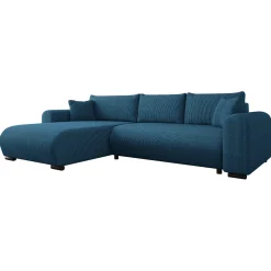 Garnero Arredamenti Divano letto angolare 4 posti 285x188cm con contenitore tessuto velluto a coste blu navy Soft Velluto a Coste Poso Blu Navy Outlet