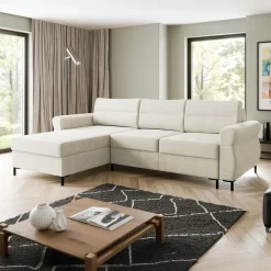 Garnero Arredamenti Divano letto angolare 3 posti 258x170 cm con box contenitore imbottito beige chiaro nero Velissa