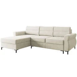 Garnero Arredamenti Divano letto angolare 3 posti 258x170 cm con box contenitore imbottito beige chiaro nero Velissa