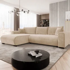 Garnero Arredamenti Divano letto angolare 4 posti 285x188cm con contenitore imbottito tessuto beige Soft Tessuto Clara Beige Clearance