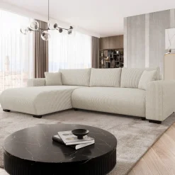 Garnero Arredamenti Divano letto angolare 4 posti 285x188cm con contenitore tessuto velluto a coste beige Soft Velluto a Coste Poso Beige Sale