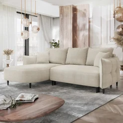 Garnero Arredamenti Divano letto angolare 3 posti 244x165cm tessuto beige Lollypop Tessuto Peluche Onega Beige Outlet