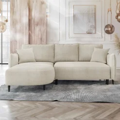 Garnero Arredamenti Divano letto angolare 3 posti 244x165cm tessuto beige Lollypop Tessuto Peluche Onega Beige Outlet