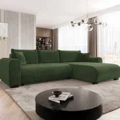 Garnero Arredamenti Divano letto angolare 4 posti 285x188cm con contenitore imbottito tessuto verde Soft Tessuto Clara Verde Best