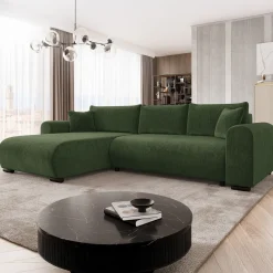 Garnero Arredamenti Divano letto angolare 4 posti 285x188cm con contenitore imbottito tessuto verde Soft Tessuto Clara Verde Best