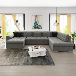 Garnero Arredamenti Divano letto angolare destra 5 posti 350x205cm grigio Agliana Tessuto Vellutato Manila Grigio Nero New