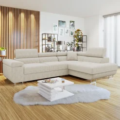 Garnero Arredamenti Divano letto angolare destra 4 posti 274x203cm imbottito a coste beige Bormio Velluto a Coste Poso Beige Sale