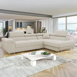 Garnero Arredamenti Divano letto angolare destra 4 posti 274x203cm imbottito a coste beige Bormio Velluto a Coste Poso Beige Sale