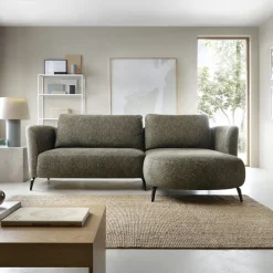 Garnero Arredamenti Divano letto angolare destra 3 posti 260x180cm tessuto bouclè verde Repose Tessuto Bouclè Blur Verdone Online
