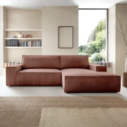 Garnero Arredamenti Divano letto angolare destra 3 posti 267x167cm velluto a coste rosa Relaxion Velluto a Coste Poso Rosa