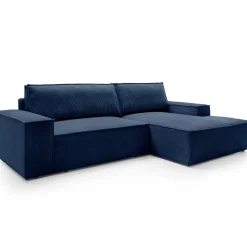 Garnero Arredamenti Divano letto angolare destra 3 posti 267x167cm velluto a coste blu Relaxion Velluto a Coste Poso Blu Outlet