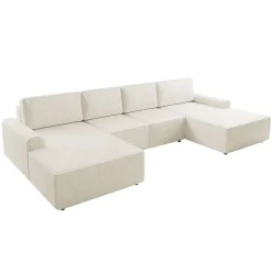 Garnero Arredamenti Divano letto angolare panoramico 5 posti 338x168 cm con contenitore a trama sottile beige Olivon Discount