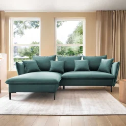 Garnero Arredamenti Divano letto angolare sinistro 3 posti 258x167cm tessuto petrolio Lushify Tessuto Riviera Vellutato Petrolio Discount