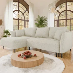 Garnero Arredamenti Divano letto angolare sinistro 3 posti 276x158cm tessuto beige Angle Tessuto Peluche Onega Beige Online