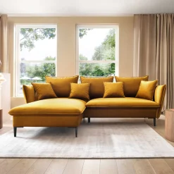 Garnero Arredamenti Divano letto angolare sinistro 3 posti 258x167cm tessuto giallo senape Lushify Tessuto Riviera Vellutato Senape Outlet