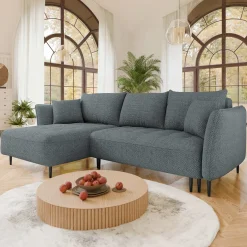 Garnero Arredamenti Divano letto angolare sinistro 3 posti 276x158cm tessuto grigio scuro Angle Tessuto Peluche Onega Grigio Scuro Outlet