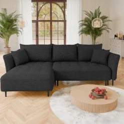 Garnero Arredamenti Divano letto angolare sinistro 3 posti 276x158cm tessuto grigio antracite Angle Tessuto Peluche Onega Antracite Best