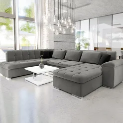 Garnero Arredamenti Divano letto angolare sinistra 5 posti 350x205cm grigio Agliana Tessuto Vellutato Manila Grigio Nero