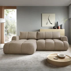 Garnero Arredamenti Divano letto con angolo a sinistra 4 posti 270x173cm con contenitore tessuto bouclé marrone chiaro Litos Tessuto Bouclè Marrone Chiaro Sale