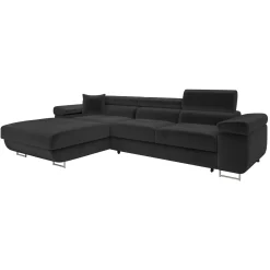 Garnero Arredamenti Divano letto con angolo a destra 4 posti 280x170cm box contenitore velluto nero Elvio Tessuto Vellutato Manila Nero Outlet